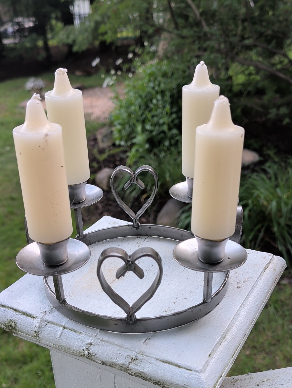 Vintage Heart Metal Candle Holder - 4-Arm Decorative Centerpiece Gorgeous!